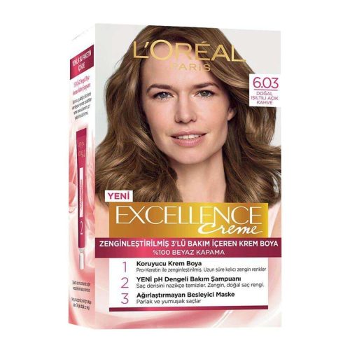 کیت رنگ مو لورال قهوه ای روشن سری EXCELLENCE شماره 6.03