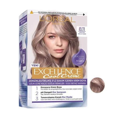 کیت رنگ مو لورال مدل Excellence شماره 8.11 رنگ بلوند بلوند تیره دودی