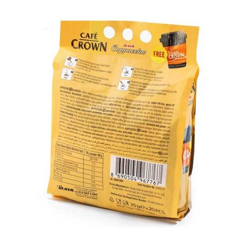 کاپوچینو فوری ساشه ای همراه با کاکائو و لیوان مخصوص 20 تایی کافه کراون CAFÉ CROWN cappuccino
