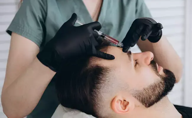 متخصص در حال انجام مزوتراپی پوست صورت یک مرد