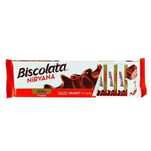 ویفر شکلاتی فندقی بیسکولاتا نیروانا وزن 117 گرم