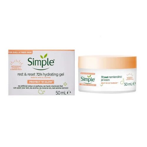 ژل کرم شب سیمپل Simple آبرسان 72 ساعته مدل Rest & Reset حجم 50 میل