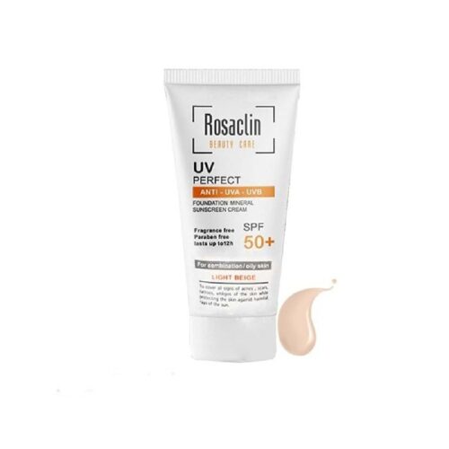 کرم ضد آفتاب spf 50 پوست چرب و مختلط رزاکلین Rosaclin رنگ بژ روشن حجم 40 میل