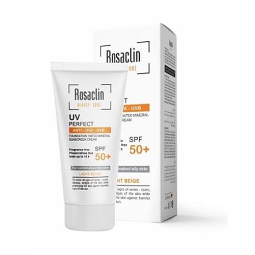 کرم ضد آفتاب spf 50 پوست چرب و مختلط رزاکلین Rosaclin رنگ بژ روشن حجم 40 میل